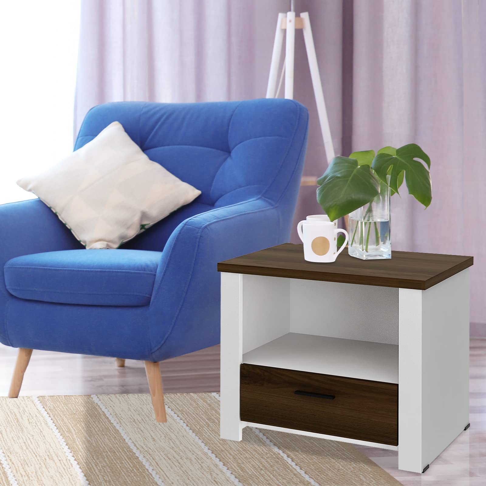 Giantex Nightstand, End Table with Glide Sliding Drawer & Open Cabinet, Modern Sofa Side Table for Living Room