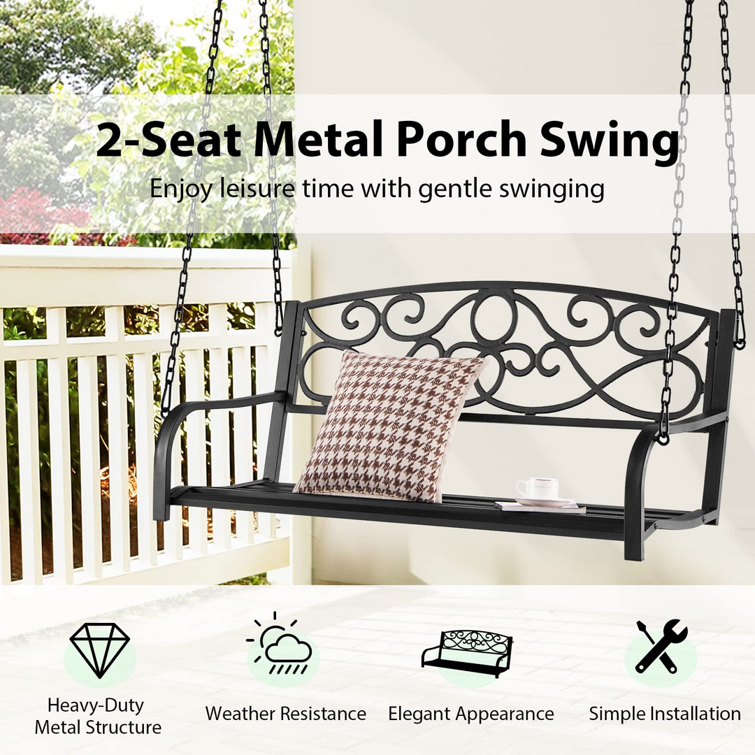 Metal Porch Swings 2 Person Outdoor Hanging Garden Bench with Sturdy Chains