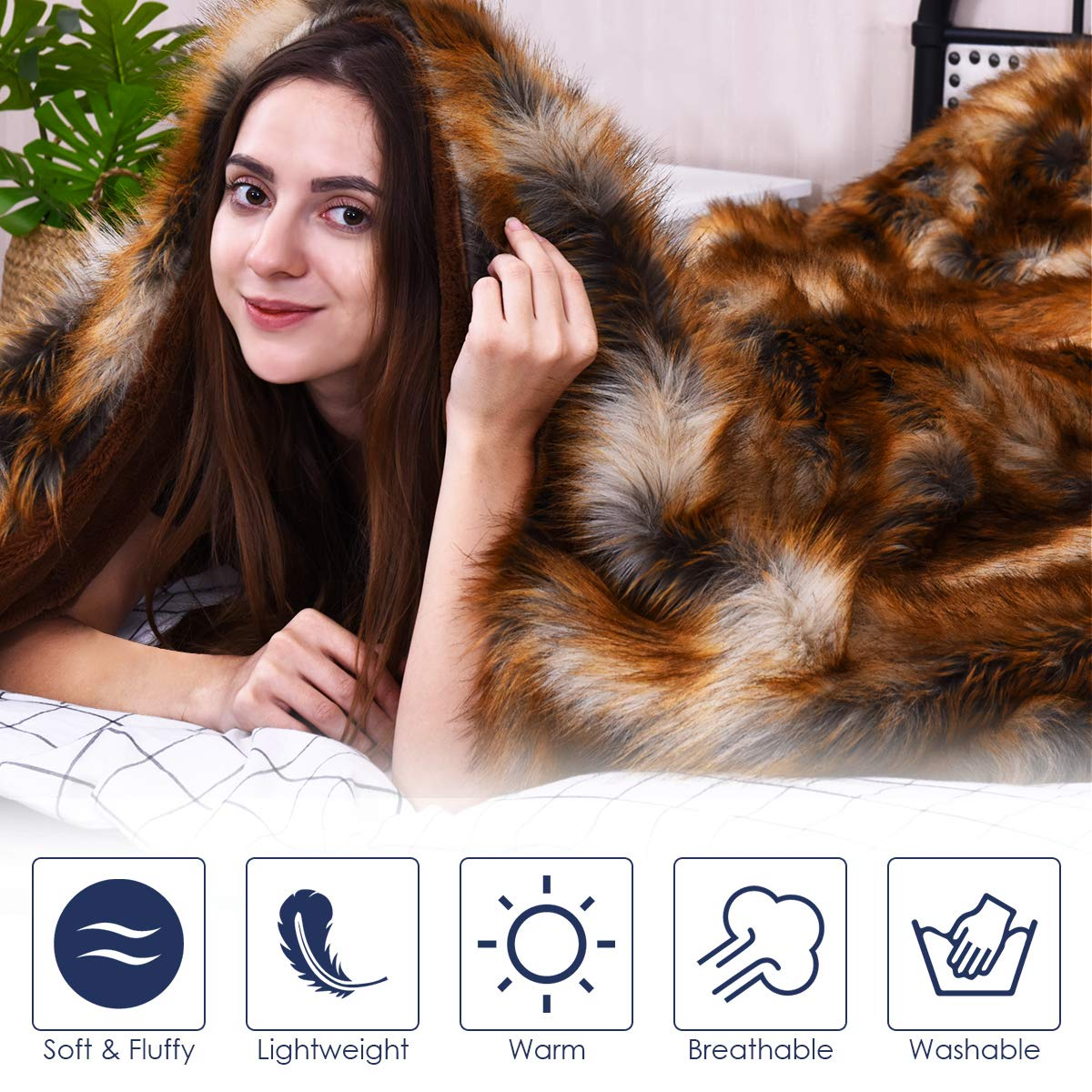 Faux Fur Throw Blanket, Ultra Soft Fuzzy Bed Blankets