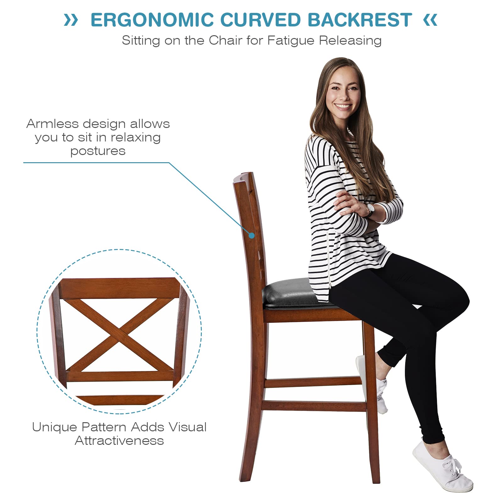 Giantex Modern 25” Counter Height Dining Pub Stools with X-Shaped Backrest, Soft Cushion & Durable PU Seat