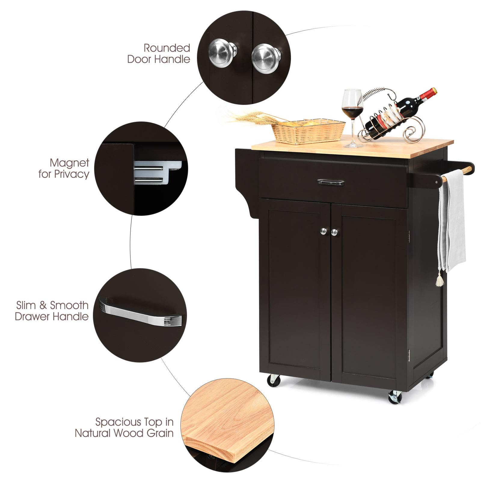 Giantex Rolling Kitchen Island, Kitchen Trolley Cart with Spice Rack, Large Drawer