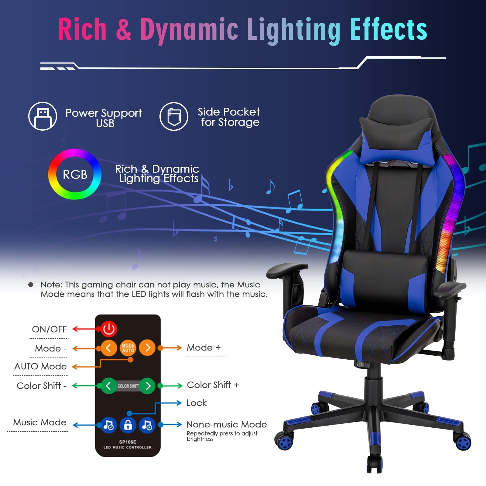 Giantex Gaming Chair with RGB LED Lights