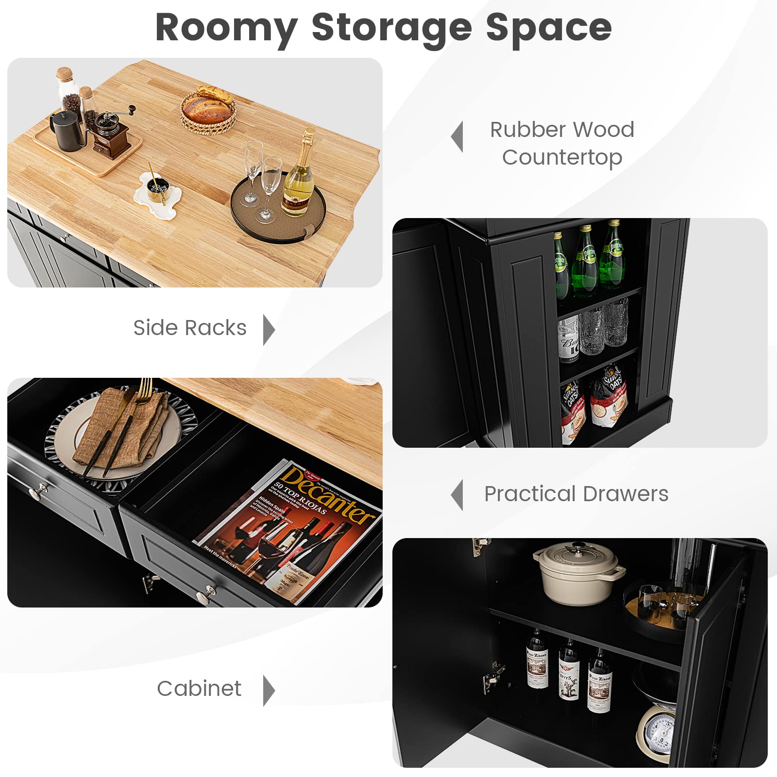 Giantex Kitchen Island with Drop Leaf, Rubber Wood Top, 2 Drawers, Storage Cabinets