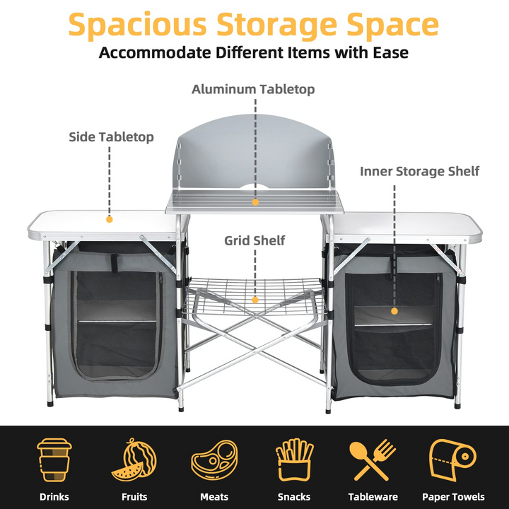 Giantex Folding Camping Kitchen Table w/ 2 Storage Organizer