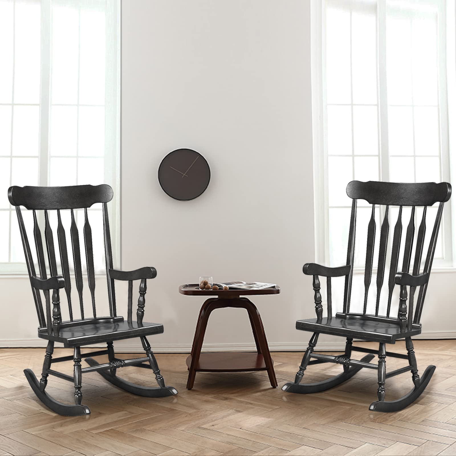 Giantex Outdoor Wood Rocking Chair - Set of 2 Patio Rocking Chair with Solid Frame
