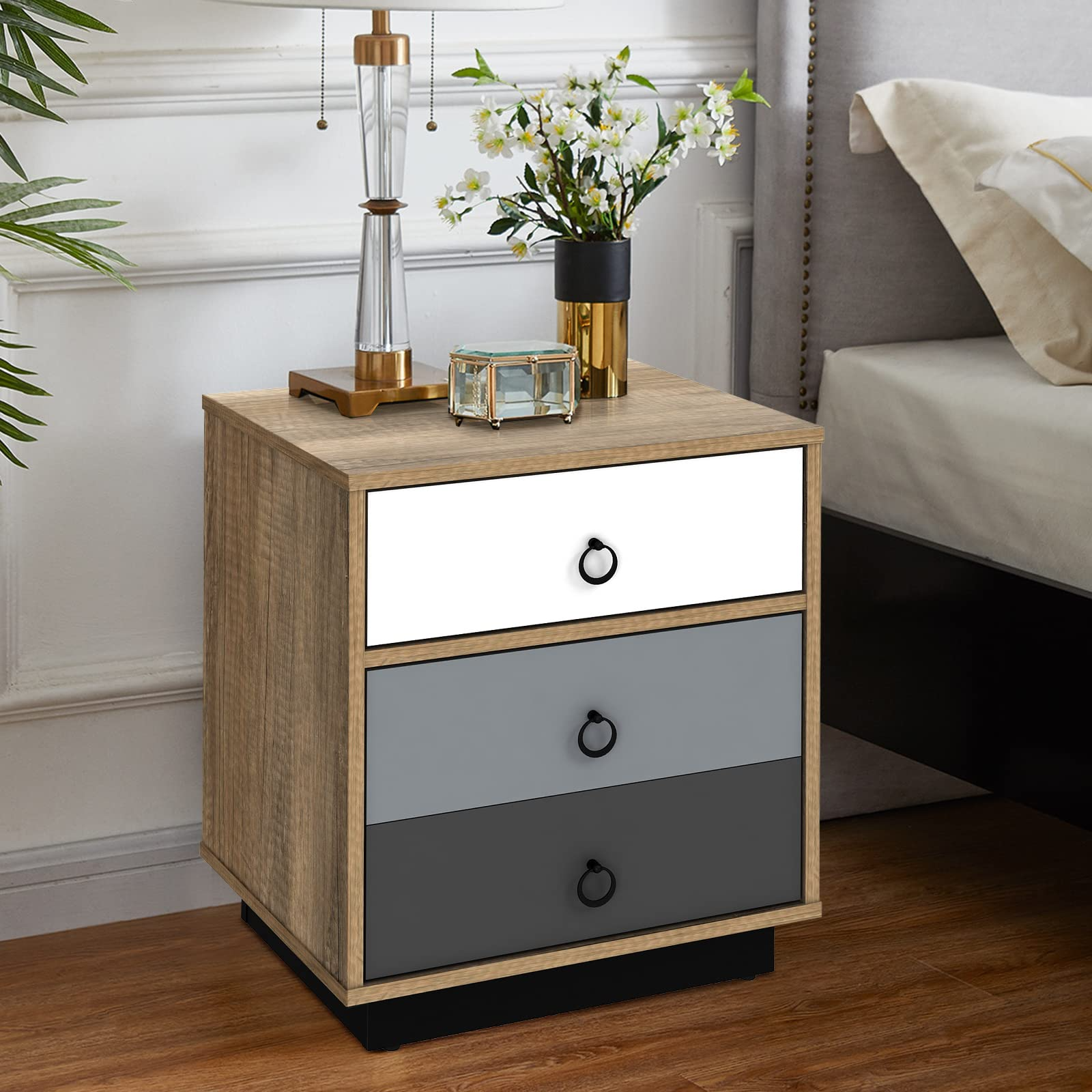 Giantex Nightstand, End Table with Drawer and Storage Cabinet, Bedside Table with Large Capacity