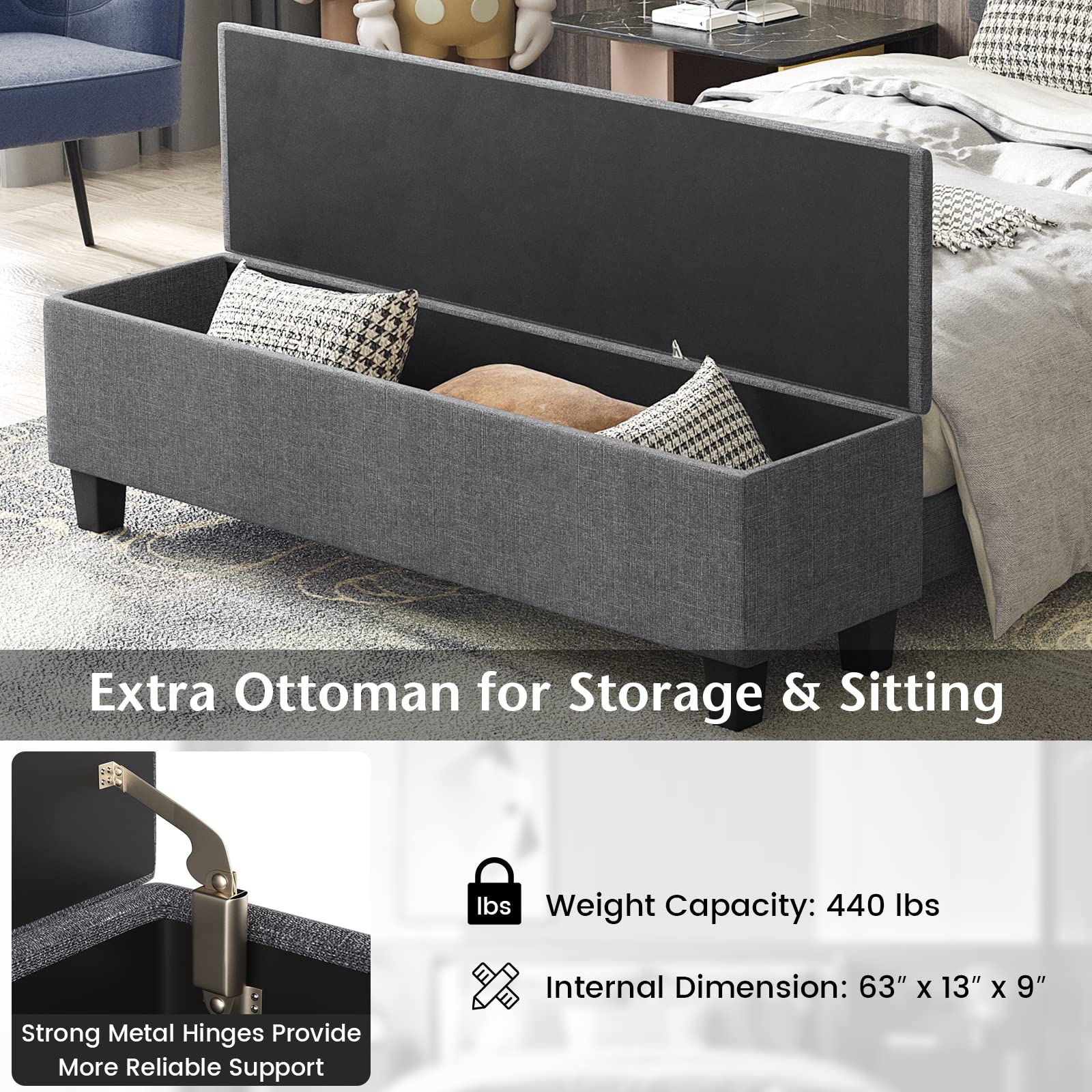 Bed Frame with Ottoman Storage - Giantex