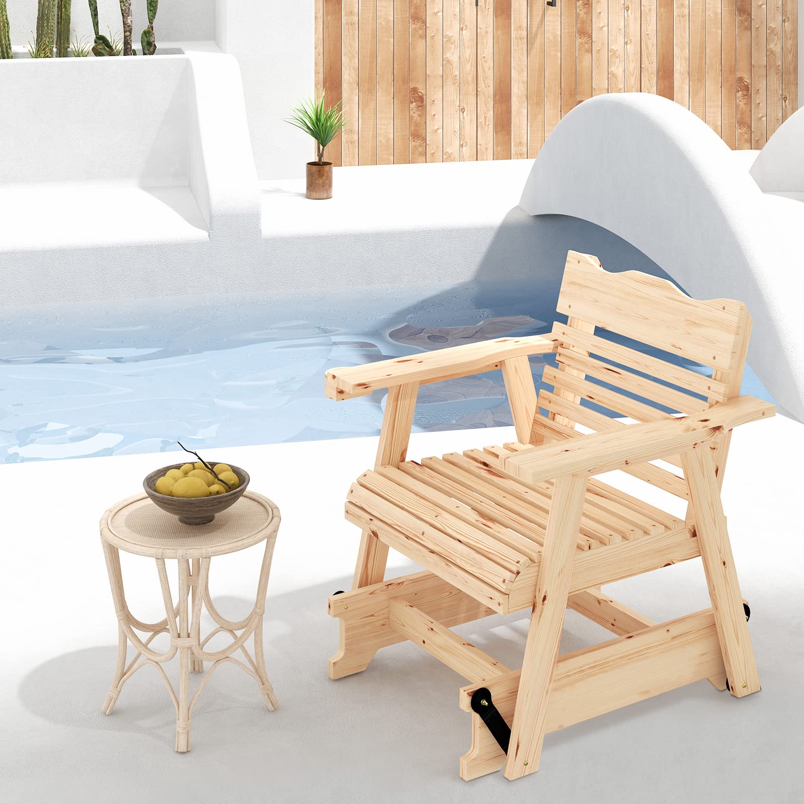 Giantex Outdoor Glider Rocking Chair - Set of 2 Wood Porch Rocker