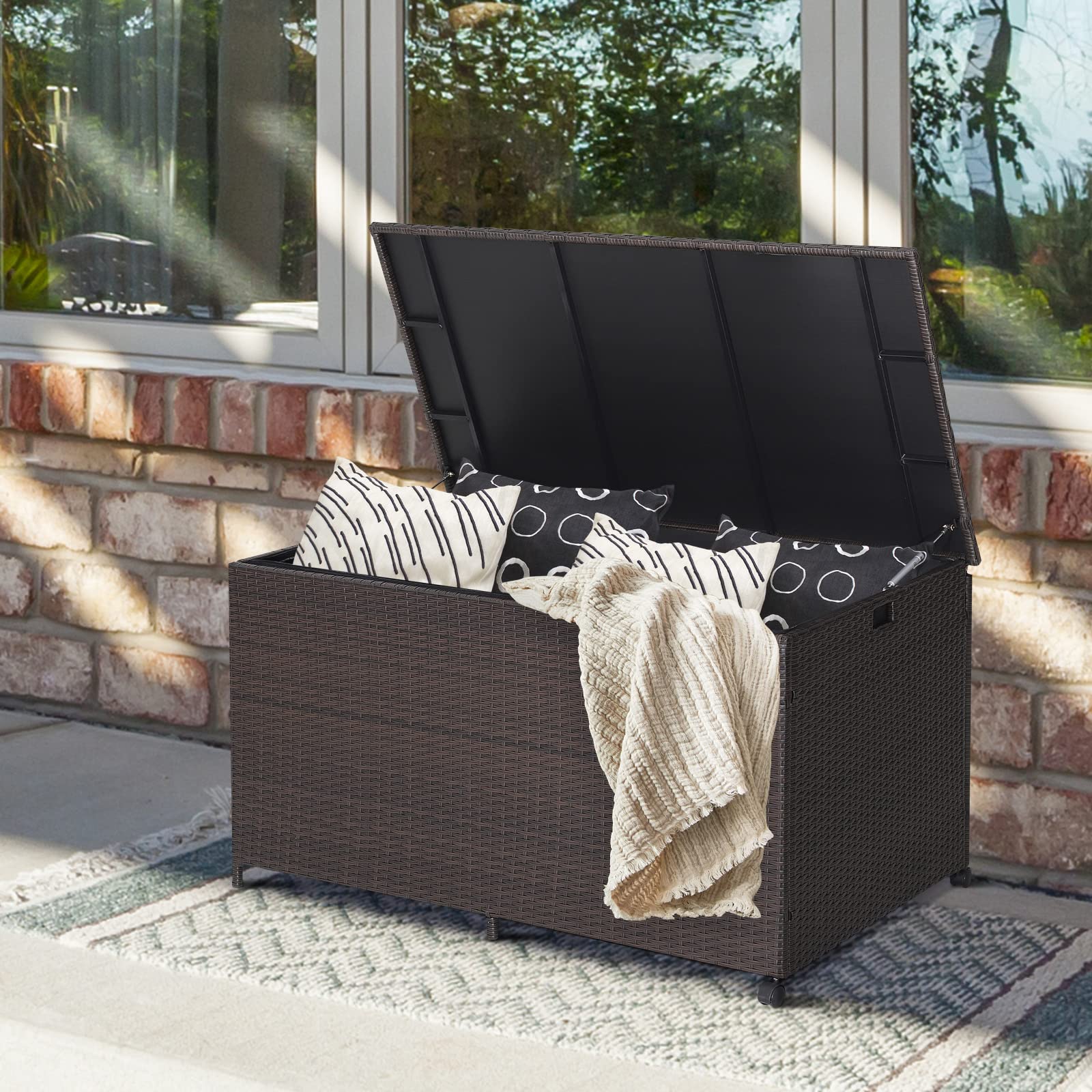 Giantex Wicker Outdoor Deck Box - 133 Gallon Storage Box with Lid