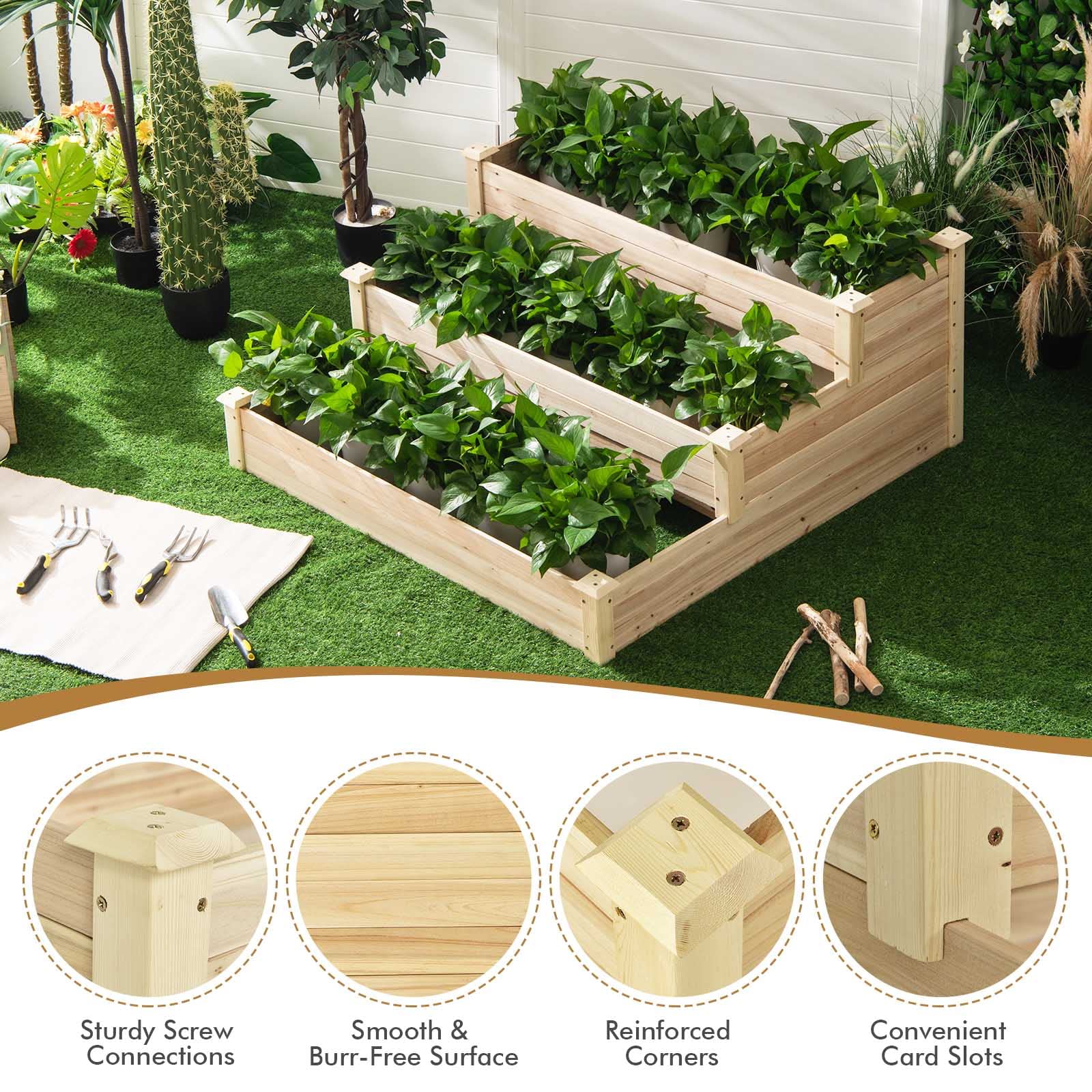 Giantex 3 Tier Raised Garden Bed, Wood Planter Box 48 x 48 x 22 Inch Vegetable Flower Herb Fruit Growing Bed Kit