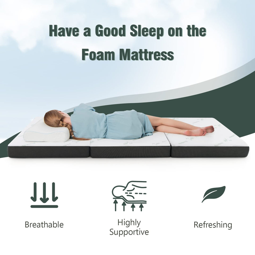 Giantex 4-Inch Tri Folding Mattress, Foam Mattress Topper with Bamboo Fiber Cover (Cot)