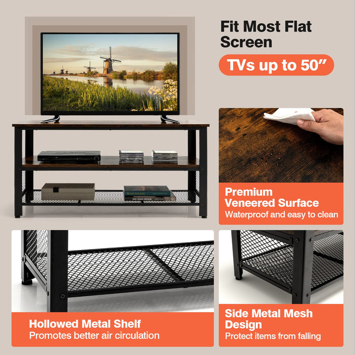 Giantex TV Stand for TV up to 50 Inches, 43.5 inch Wood Industrial TV Cabinet with 3-Tier Storage Shelves, Rustic Brown