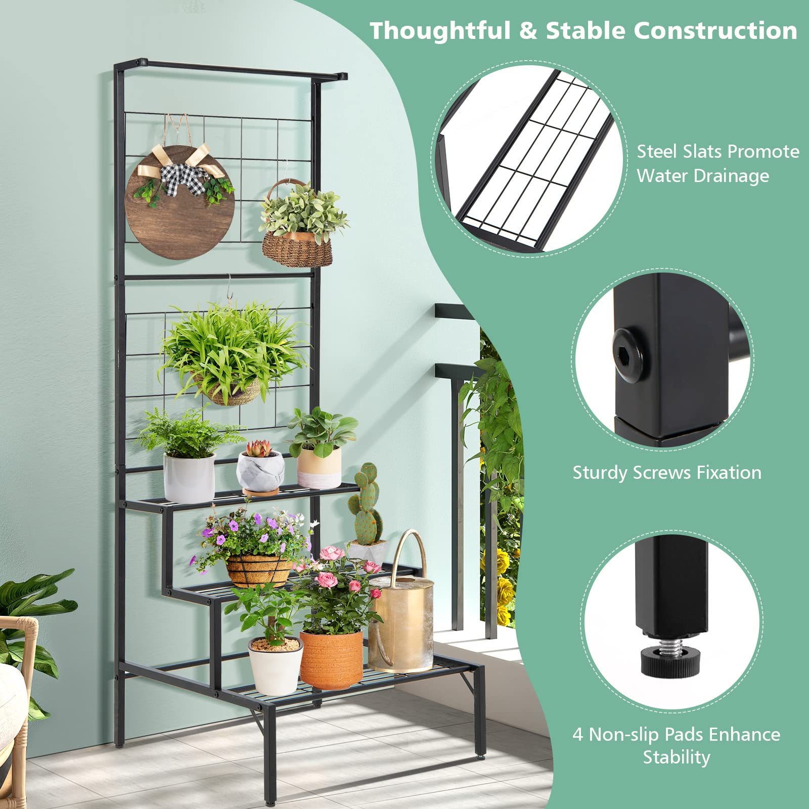 Giantex 3-Tier Hanging Plant Stand Indoor, Tall Ladder Plant Shelf