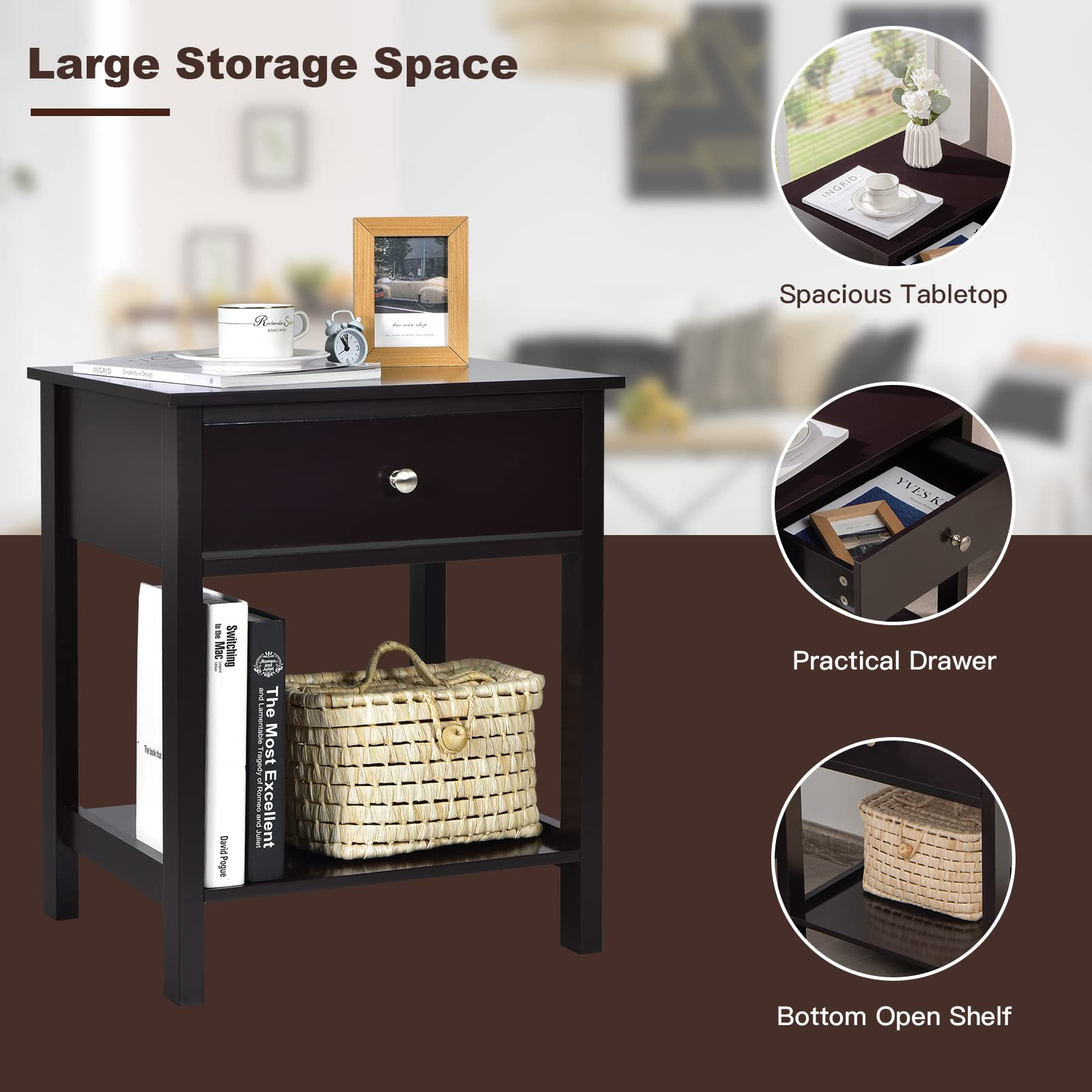 Multifunctional Bedside Sofa Side Table, Accent Home Furniture w/Stable Frame