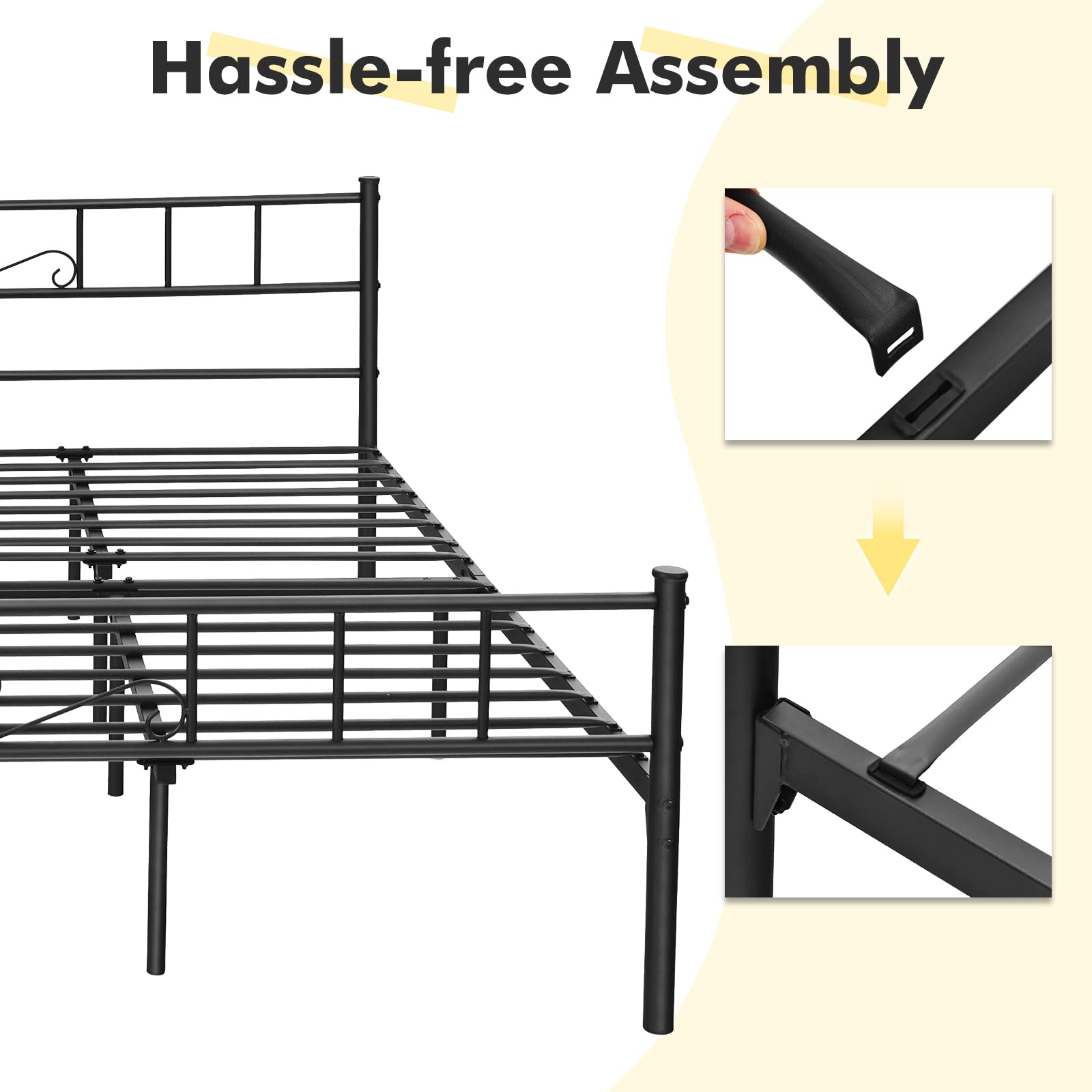 Mattress Foundation w/Heavy Duty Steel Slat Support, No Box Spring Needed