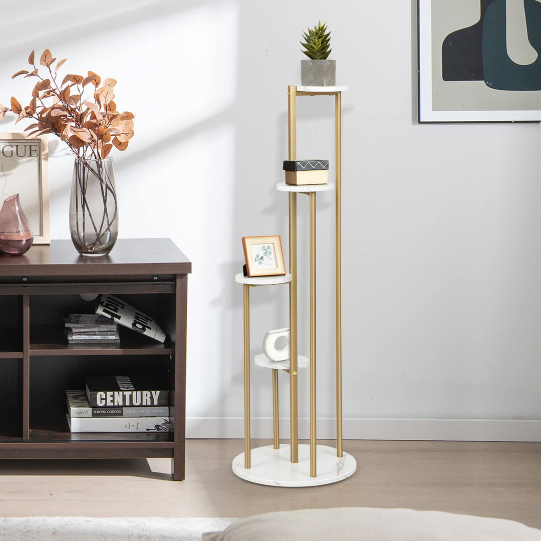 Giantex 4 Tier Plant Stand Indoor, Tall Plant Shelf with Marble Texture for Multiple Potted Plants, Tiered Metal Plant Holder Flower Display Rack for Living Room Balcony Porch