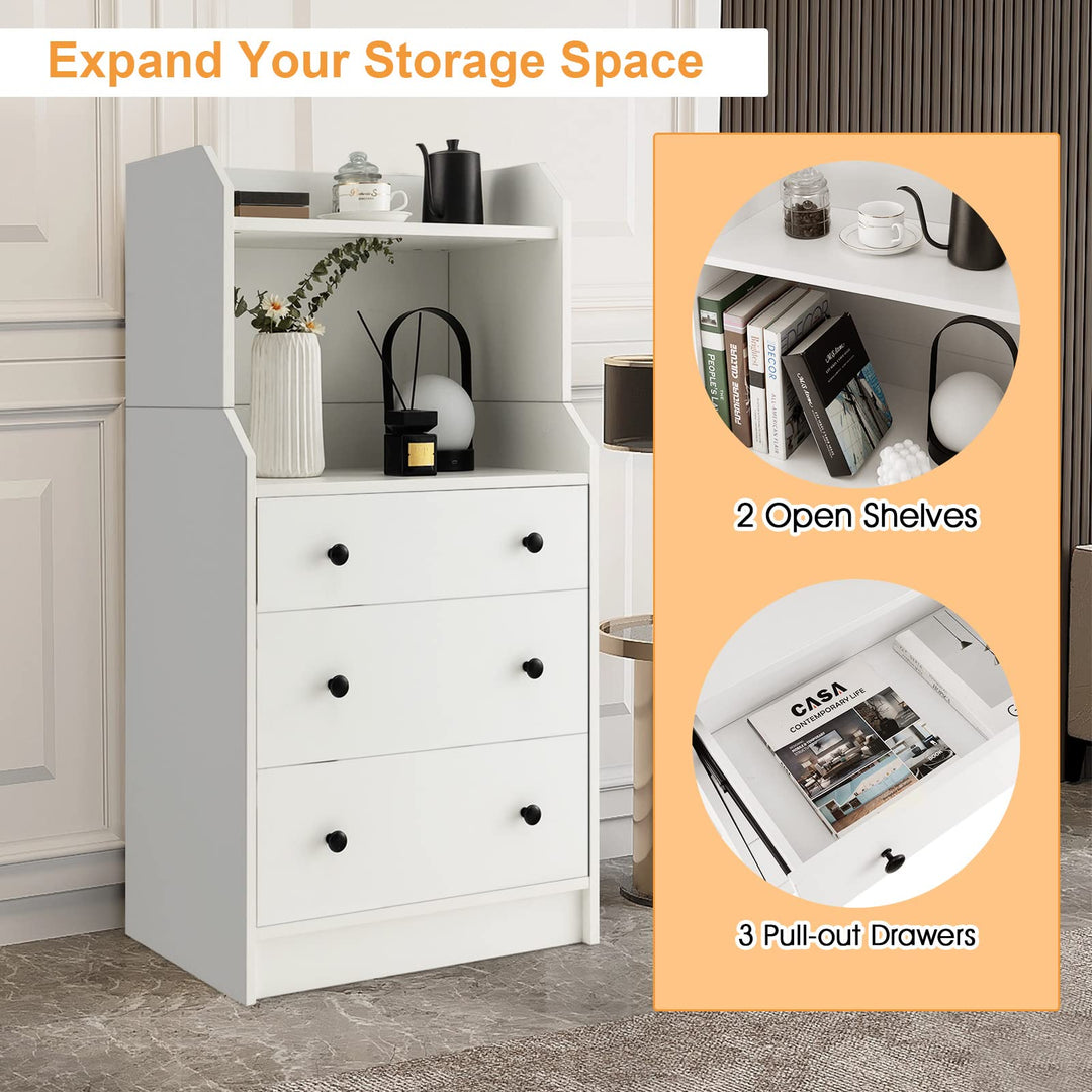 Giantex 3 Drawers Dresser for Bedroom - Modern Storage Dresser Chest of Drawers with 2 Shelves, 3 Pull-Out Drawers