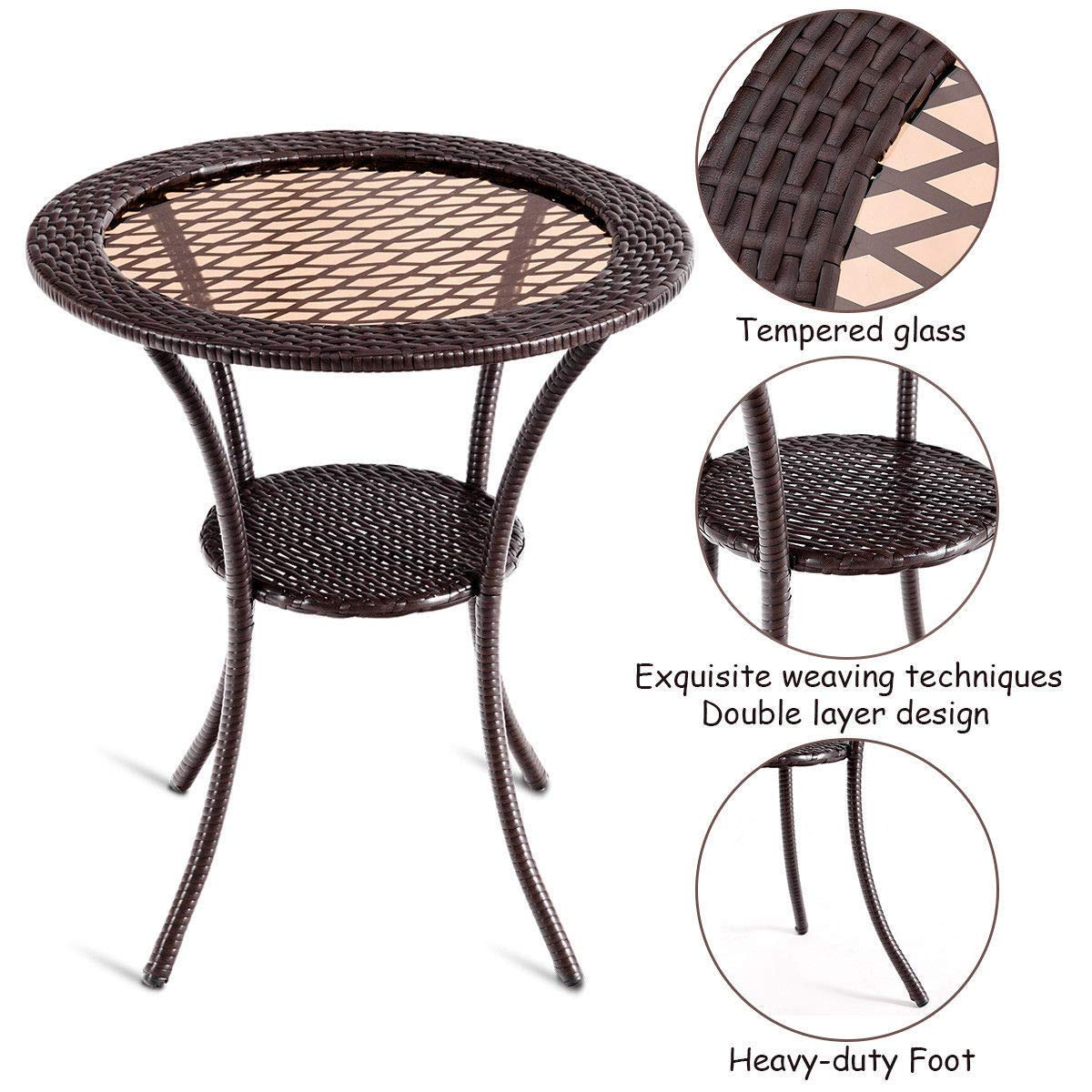 Giantex Round Rattan Wicker Coffee Table Glass Top Steel Frame Patio Furni (Round)