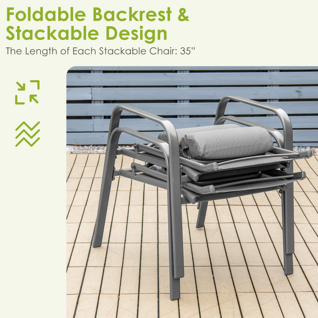 Giantex Stackable Patio Chairs with Adjustable Backrest Headrest, 3 Pieces
