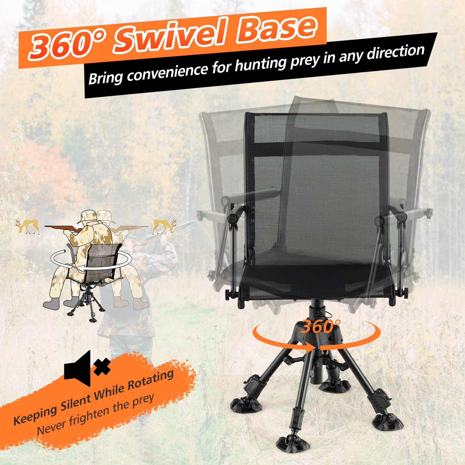 Giantex Swivel Hunting Blind Chair - Foldable 360° Hunter Chair with Oversized Duck Feet