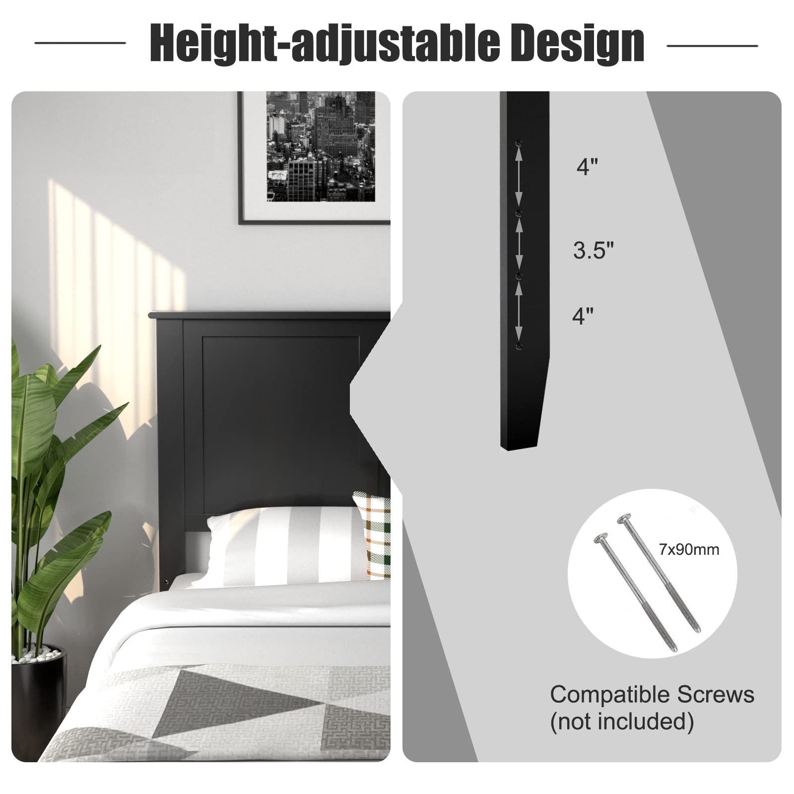 Giantex Wood Headboard, Flat Panel Headboard with Pre-drilled Holes for Height Adjustment
