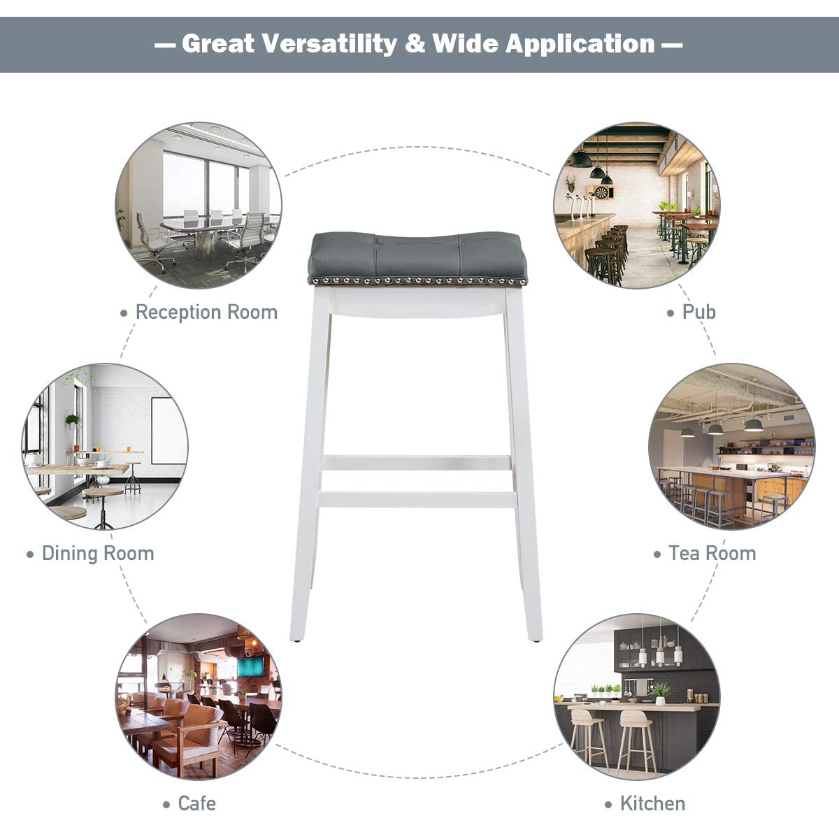 Backless Counter Stool with Footrest, Soft Seat Cushion