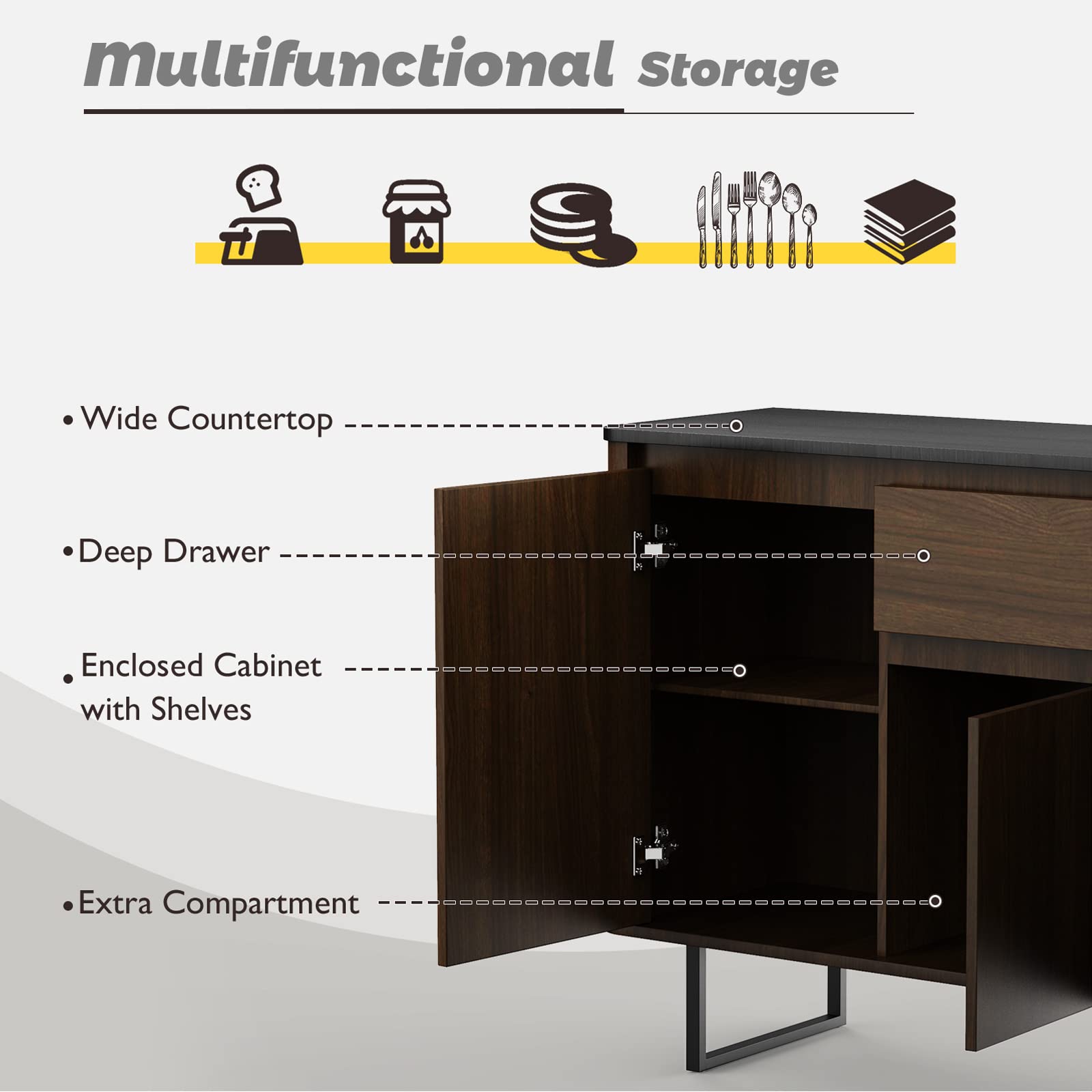 Buffet Sideboard, Kitchen Storage Cabinet with Large Drawer, Walnut