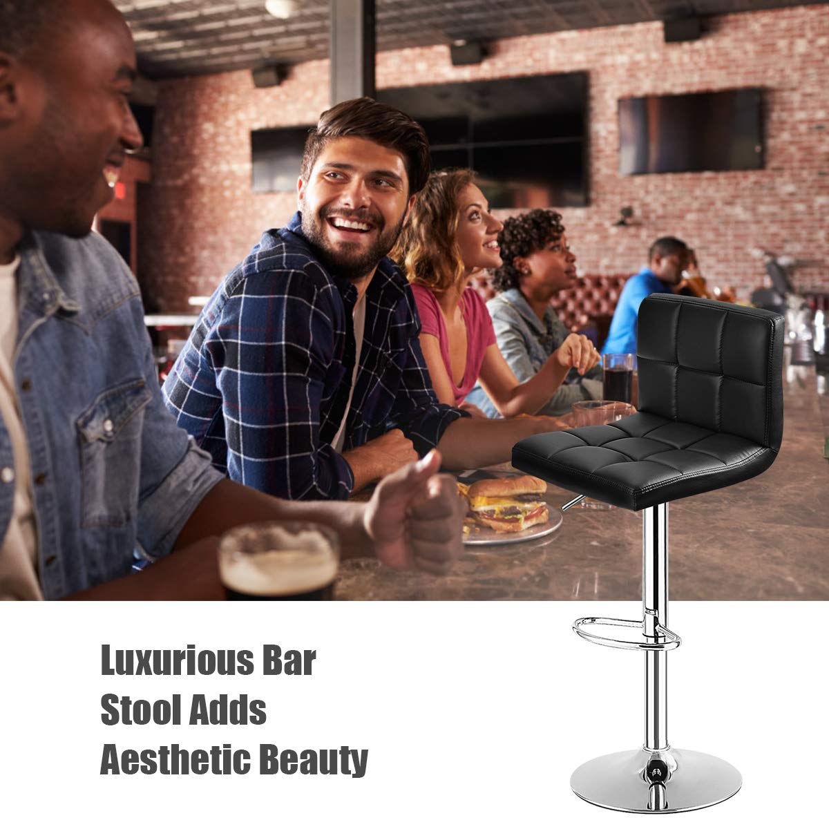 Giantex Bar Stool, Modern Swivel Adjustable Armless Barstools, Square Counter Height PU Leather Bar Stools