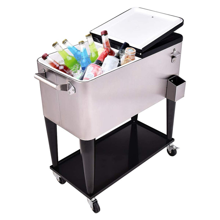 Giantex 80 Quart Patio Cooler Rolling Cooler Ice Chest with Shelf