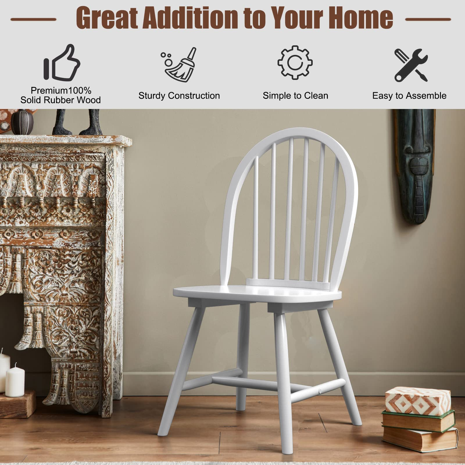 Giantex Wood Dining Chairs, French Country Armless Spindle Back Dining Chairs