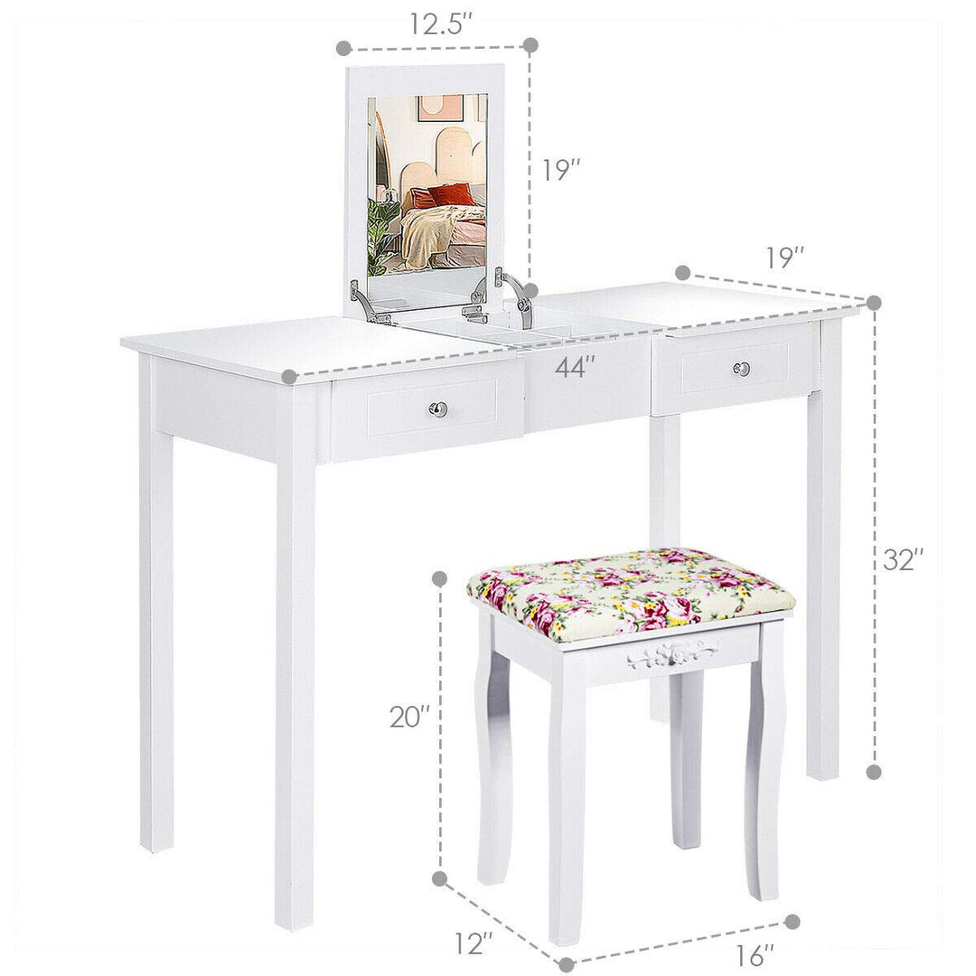 Giantex Vanity Set Makeup Table with Mirror, Cushioned Stool Bench Chair Large Desk Flip Top Home Bedroom
