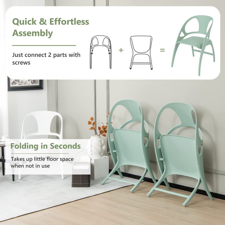 Giantex Folding Dining Chairs Set of 2/4, Outdoor Plastic Dining Chairs with Armrest and High Backrest