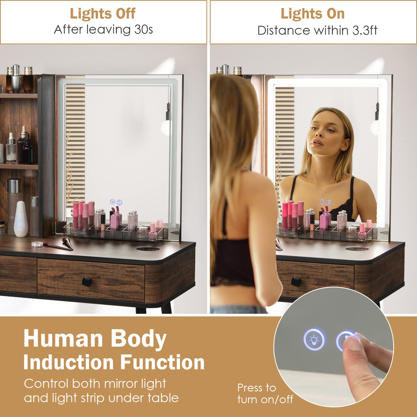 CHARMAID Vanity Set with Dimmable Lighted Mirror