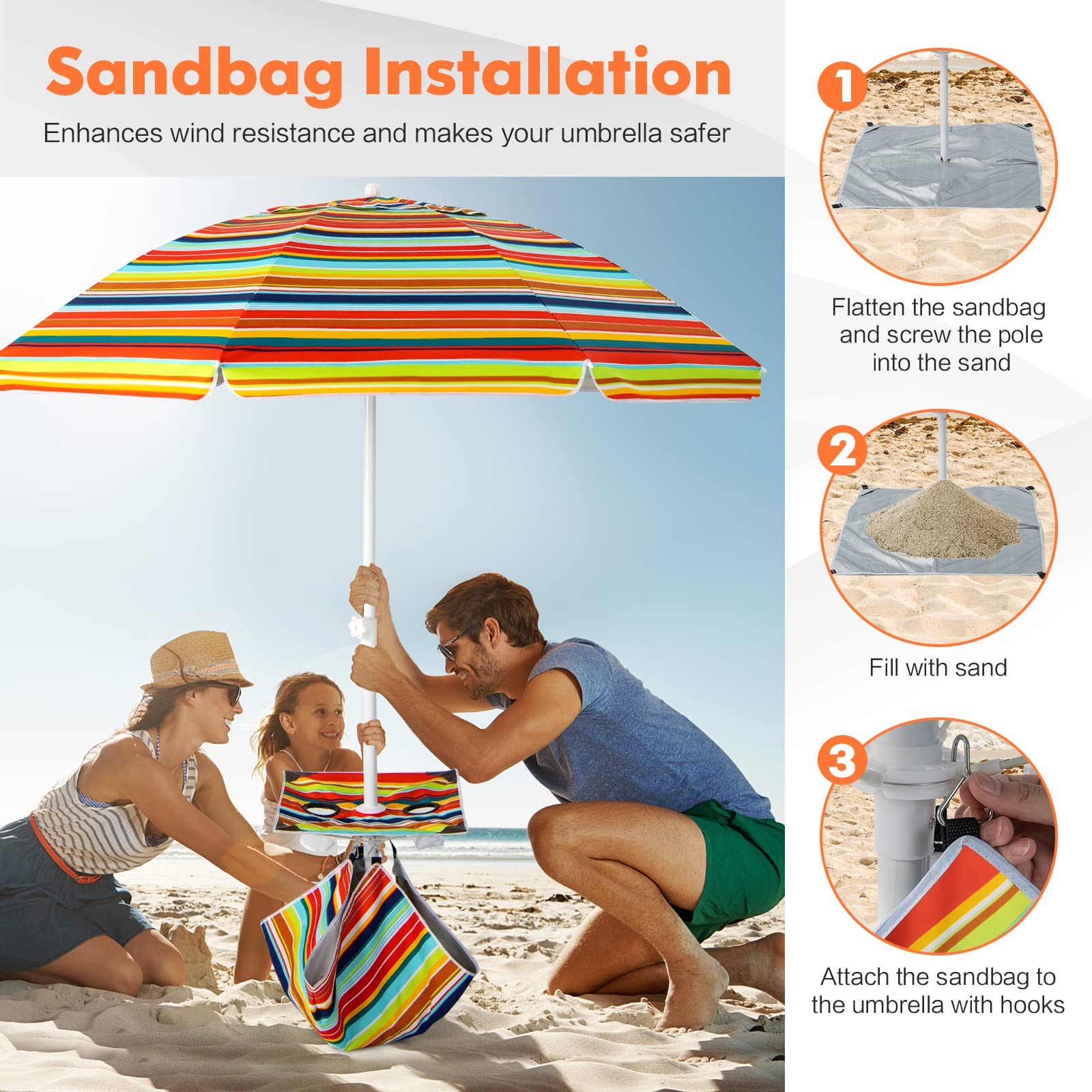 Giantex Beach Umbrella with Cup Holder Table and Sandbag