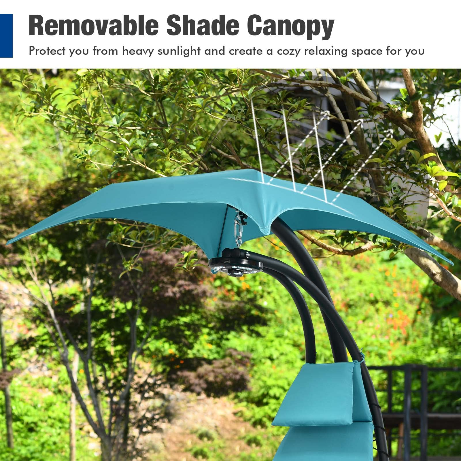 Hanging Chaise Outdoor Lounge Chair Porch Swing Hammock Chair with Arc Stand