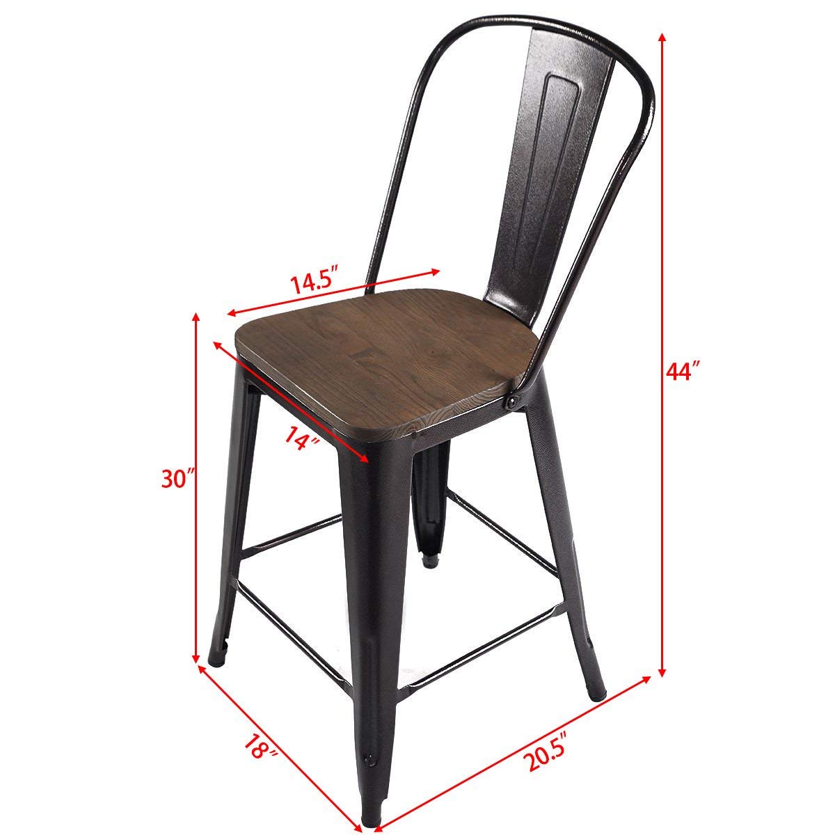 Giantex Tolix Style Dining Stools with Wood Seat and Backrest, Industrial Metal Counter Height Stool