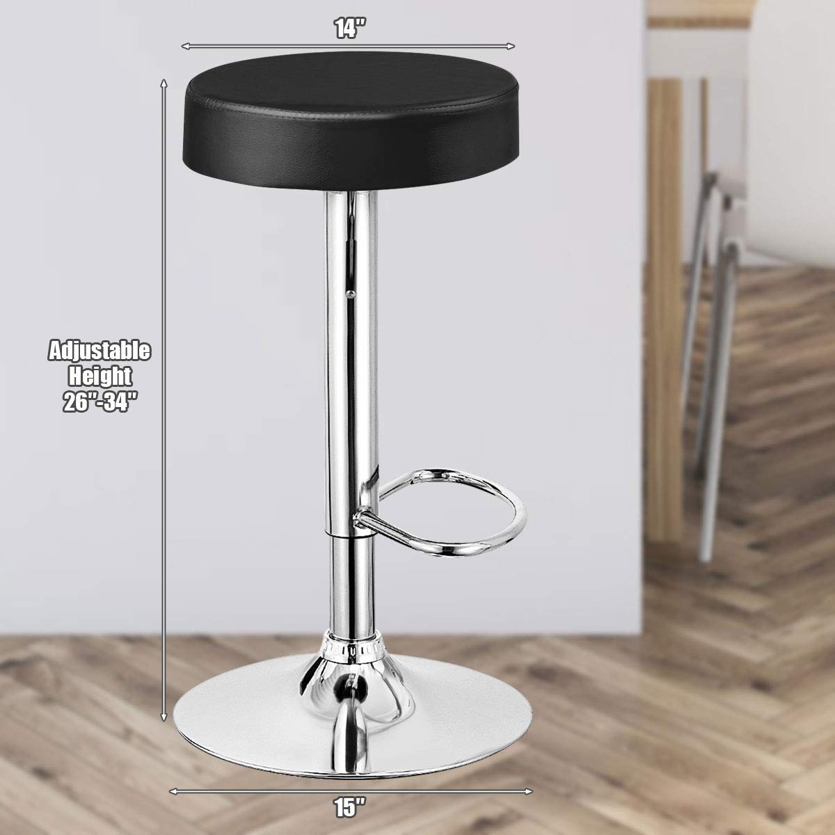 Modern Swivel Backless Round Barstool, PU Leather Armless bar Chair with Height Adjustable, Chrome Footrest