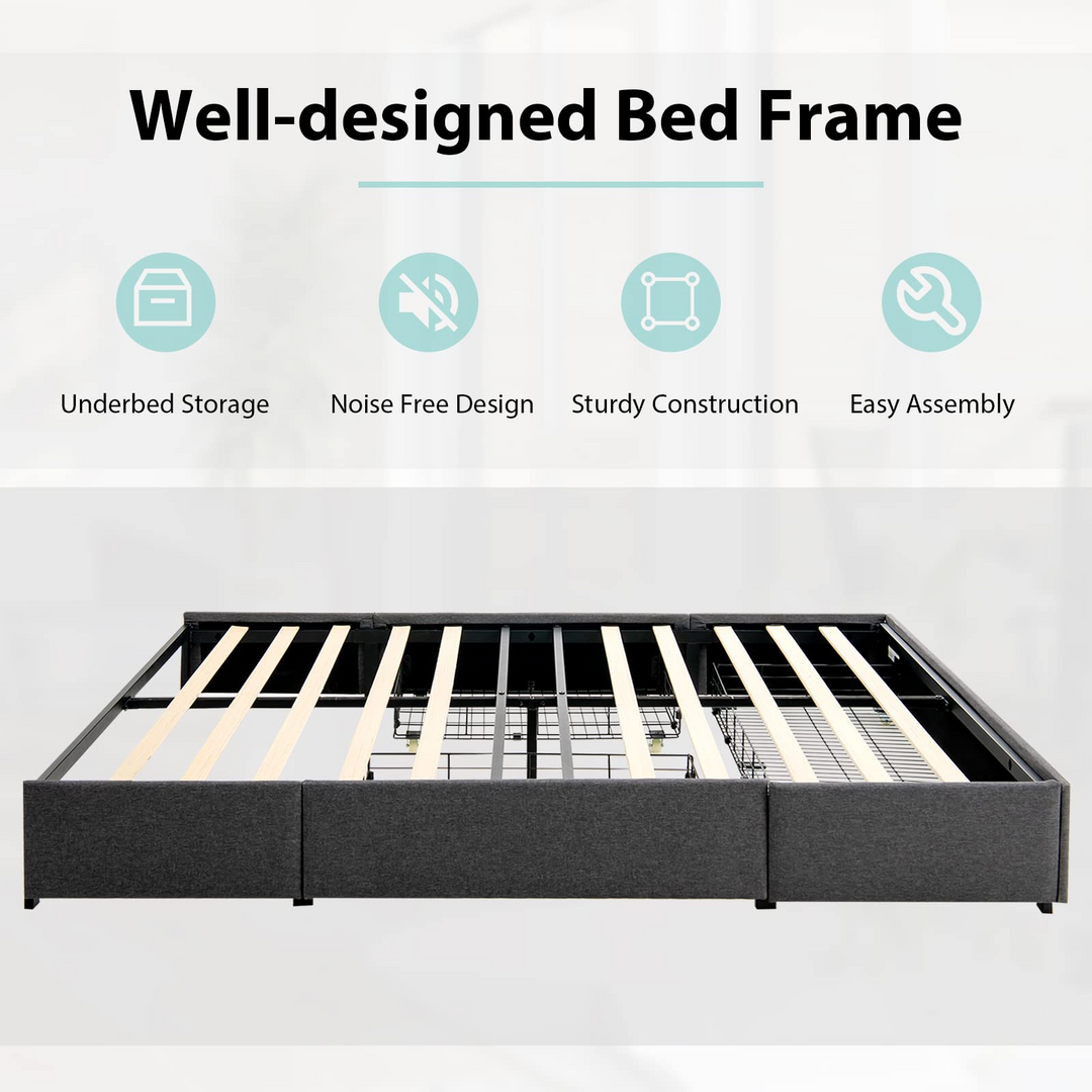 Full Size Platform Bed Frame with 3 Storage Drawers - Giantex