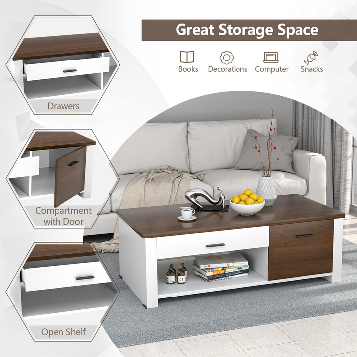Modern Couch Table with Front & Back Drawers & Compartments, 47.2"x23.6"x16.1"