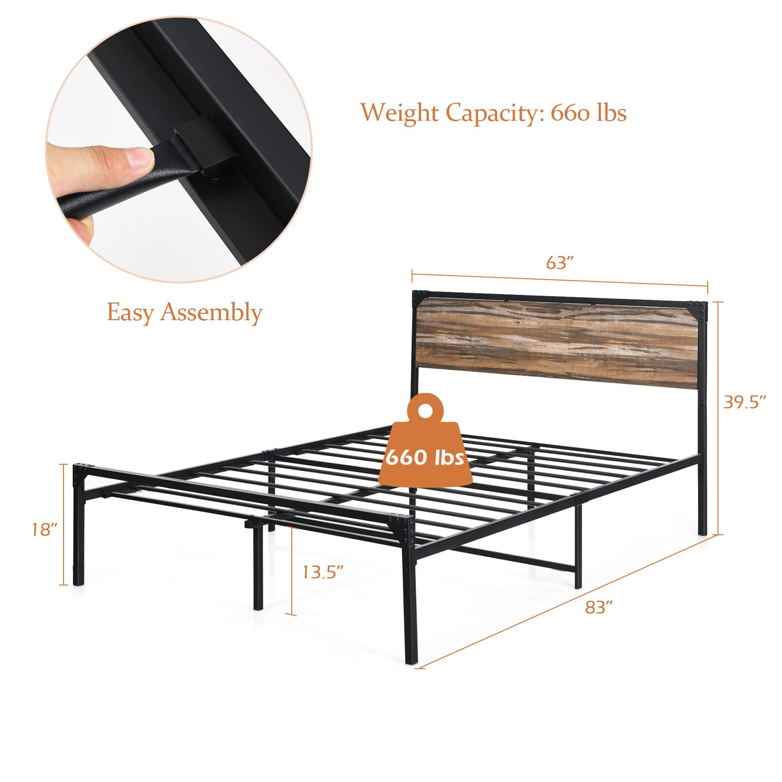 Metal Full / Queen Size Platform Bed Frame with Under Bed Space