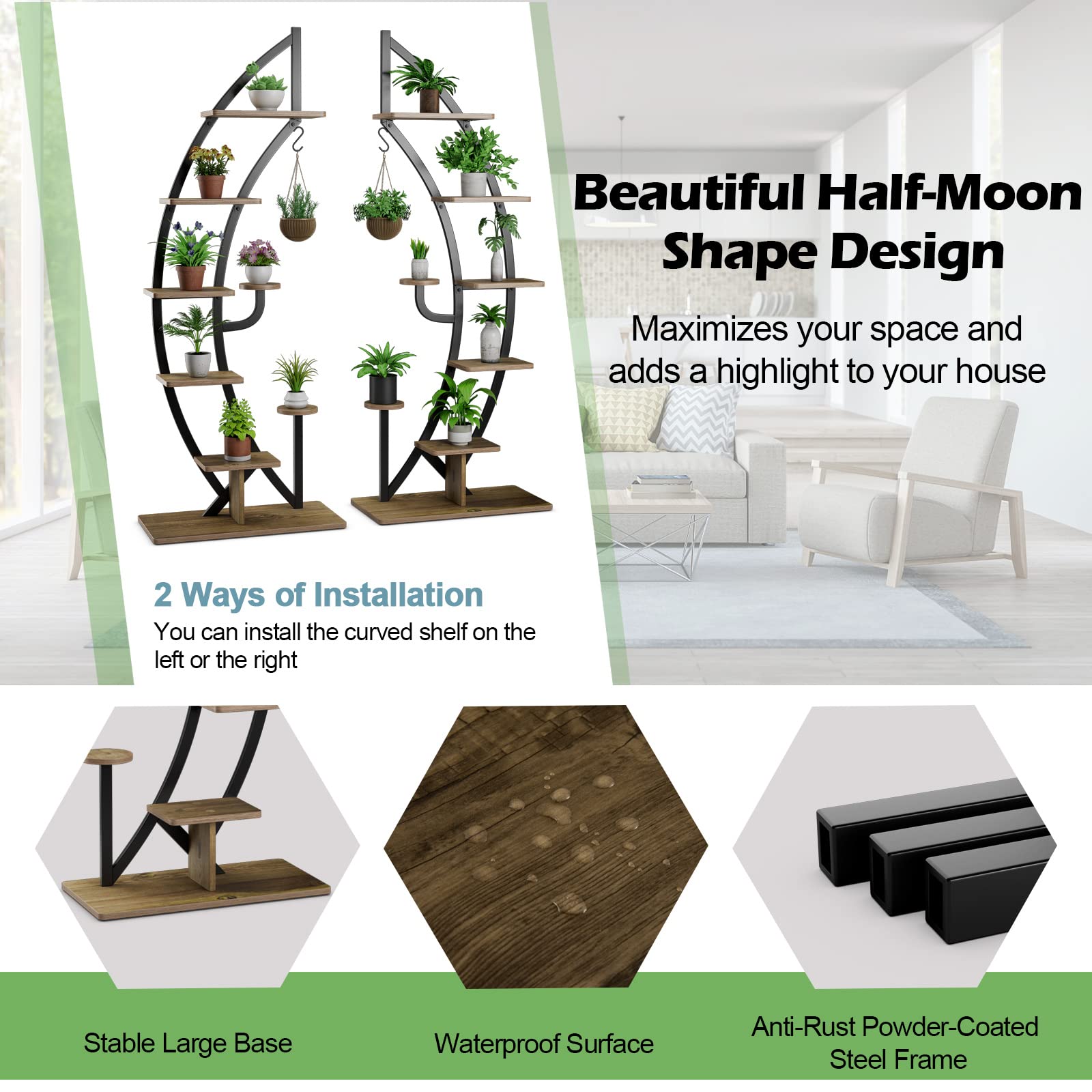 Giantex 6 Tier Metal Plant Stand Indoor, 61" Half Moon Plant Shelf