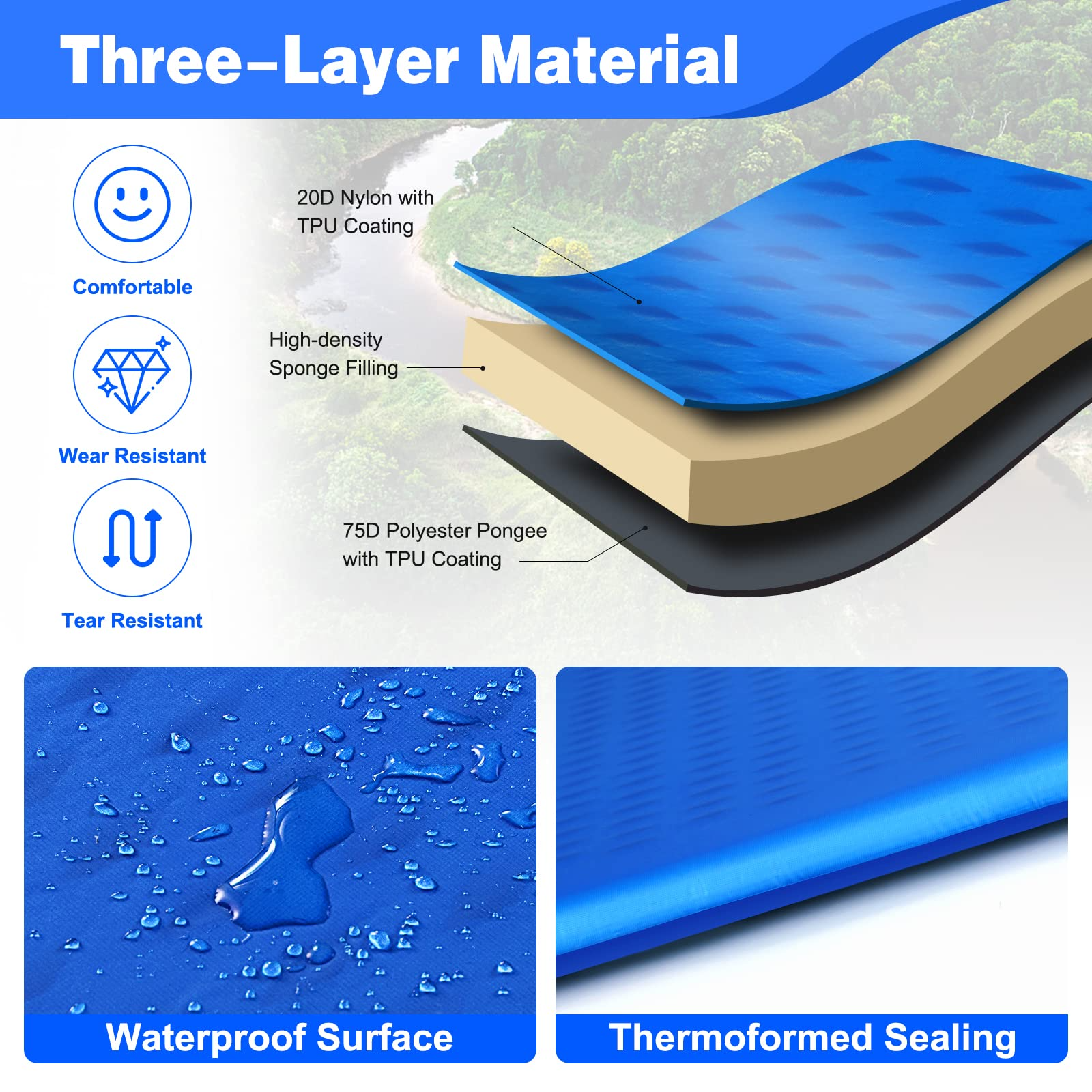 Waterproof Camping Air Mattress w/Carrying Bag for Tent | Camping Sleeping Pad