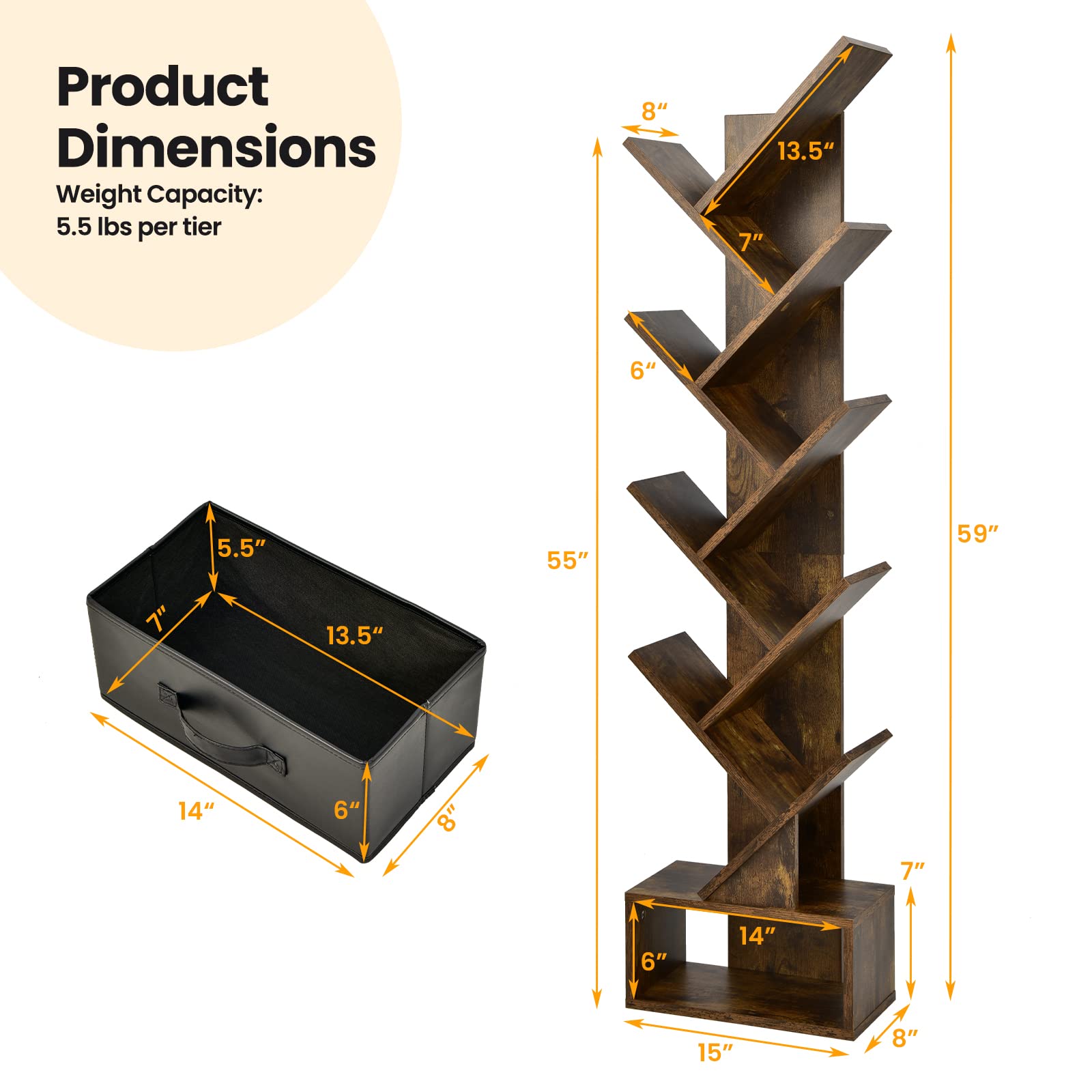 Giantex Tree Bookshelf with Drawer, 10 Shelf Space Saving