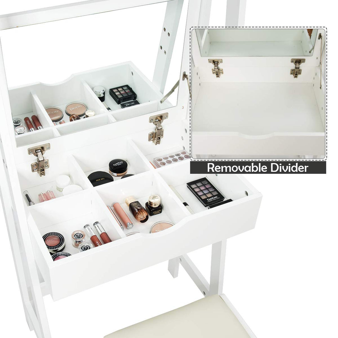 CHARMAID 3-in-1 Vanity Set with Flip Top Mirror, 6 Makeup Organizers, 2 Storage Shelves