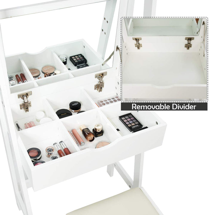 CHARMAID 3-in-1 Vanity Set with Flip Top Mirror, 6 Makeup Organizers, 2 Storage Shelves