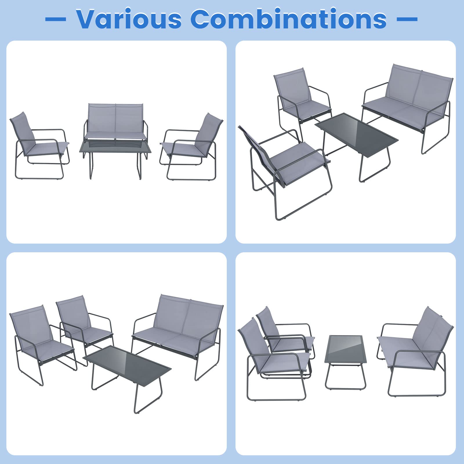 Giantex 4 Pieces Patio Furniture Set, Outdoor Conversation Set with 2 Patio Dining Chairs, Tempered Glass Coffee Table
