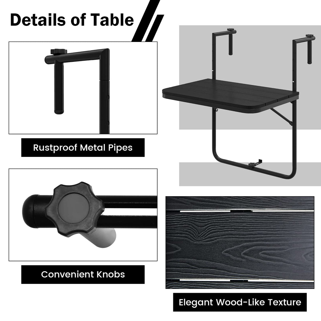 Giantex Outdoor Folding Hanging Table - Balcony Railing Table w/ 3-Level Height