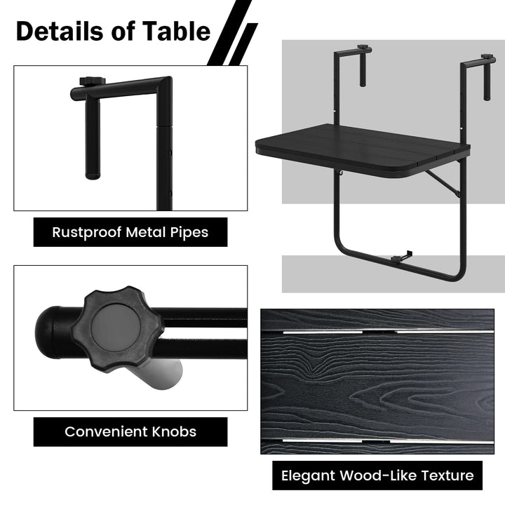 Giantex Outdoor Folding Hanging Table - Balcony Railing Table w/ 3-Level Height