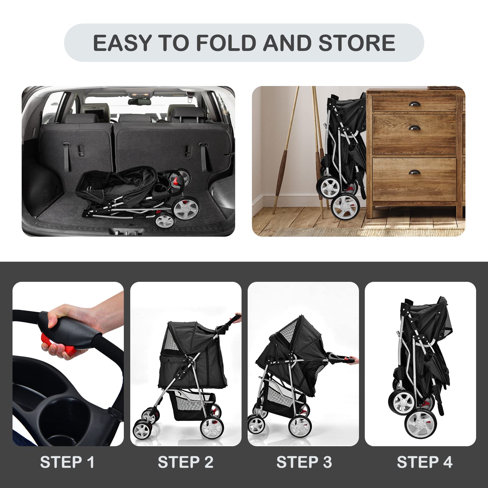  Pet Stroller for Small Medium Dogs Cats Puppy - Giantex