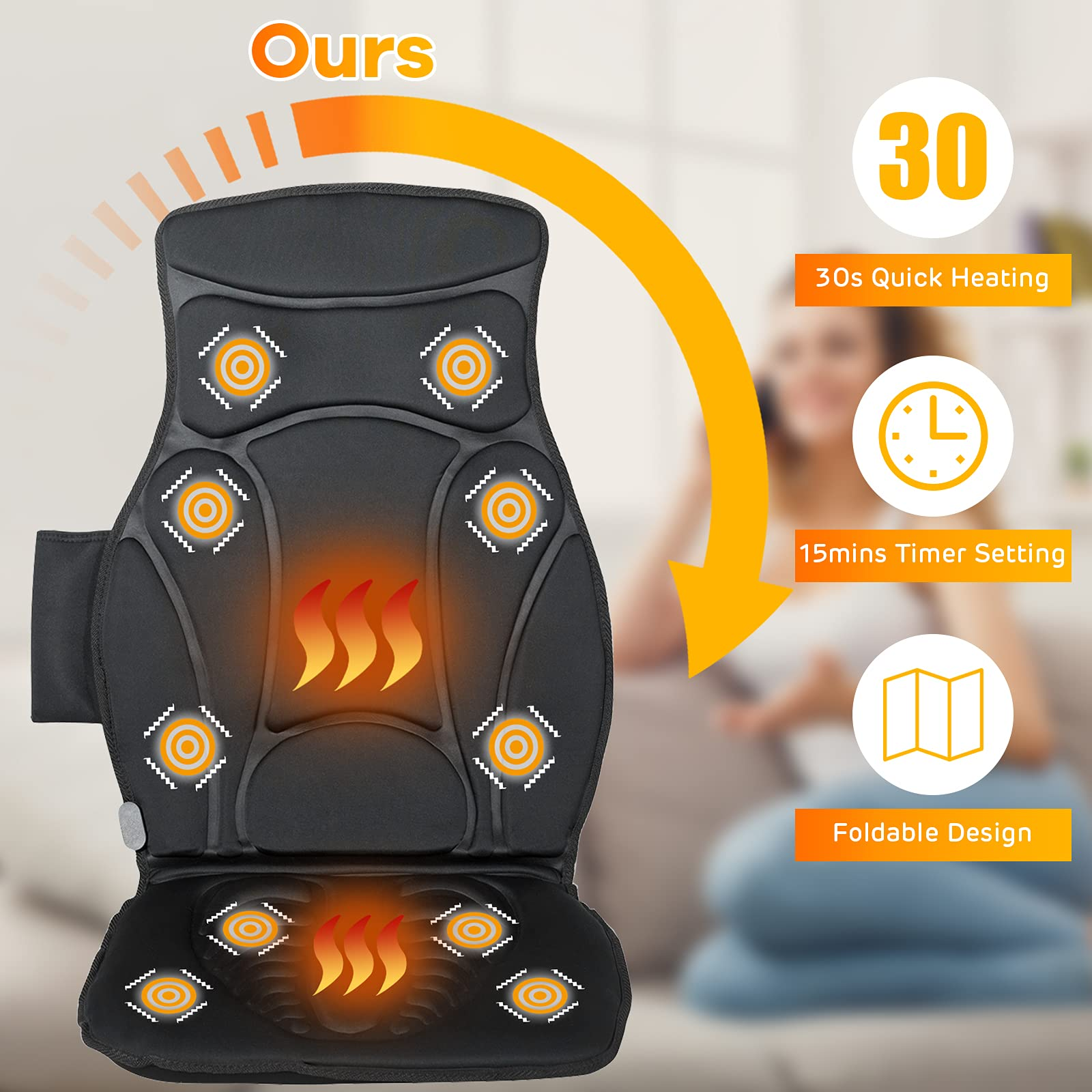 Giantex Back Massager for Back Pain, Chair Massage Pad Shiatsu Massage Seat with 10 Vibration Motors